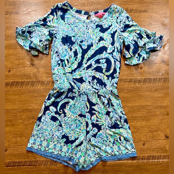 Lilly Pulitzer Lula Romper High Tide Navy Scuba Doo Engineered Romper Size SMALL - Picture 9 of 15